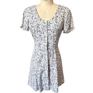 Reformation Mini Fitted Skater Dress in Blue & White Floral Size 8